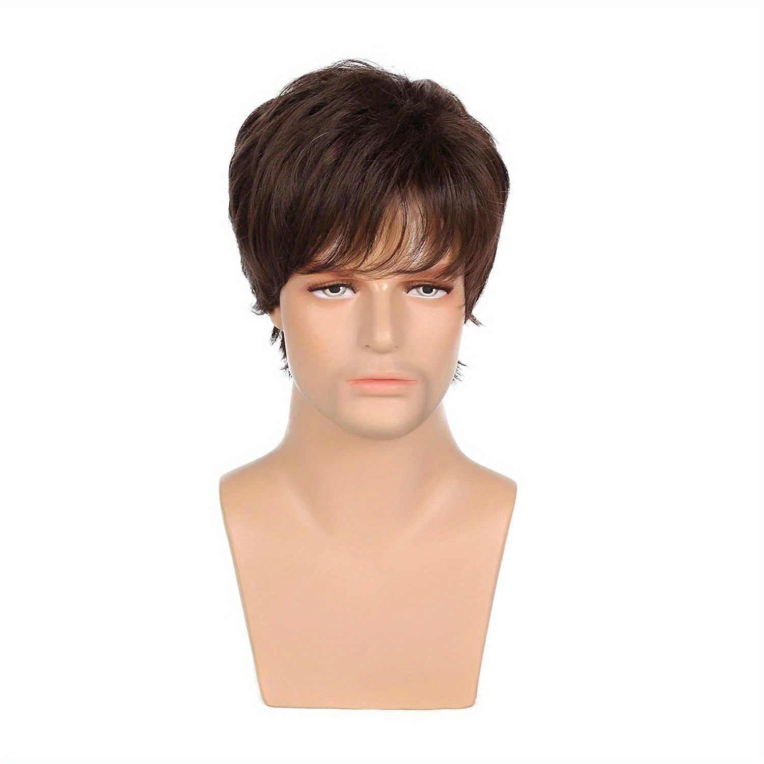 European American Handsome Wig Men's Brown Short Straight Hair