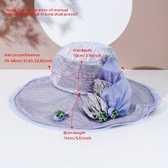 Purple Lace Sun Hat Flower Leaf Crinkle Bucket Hat Wide Brim