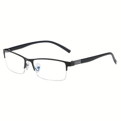 Men's Metal Half Frame Reading Glasses Light Blocking
