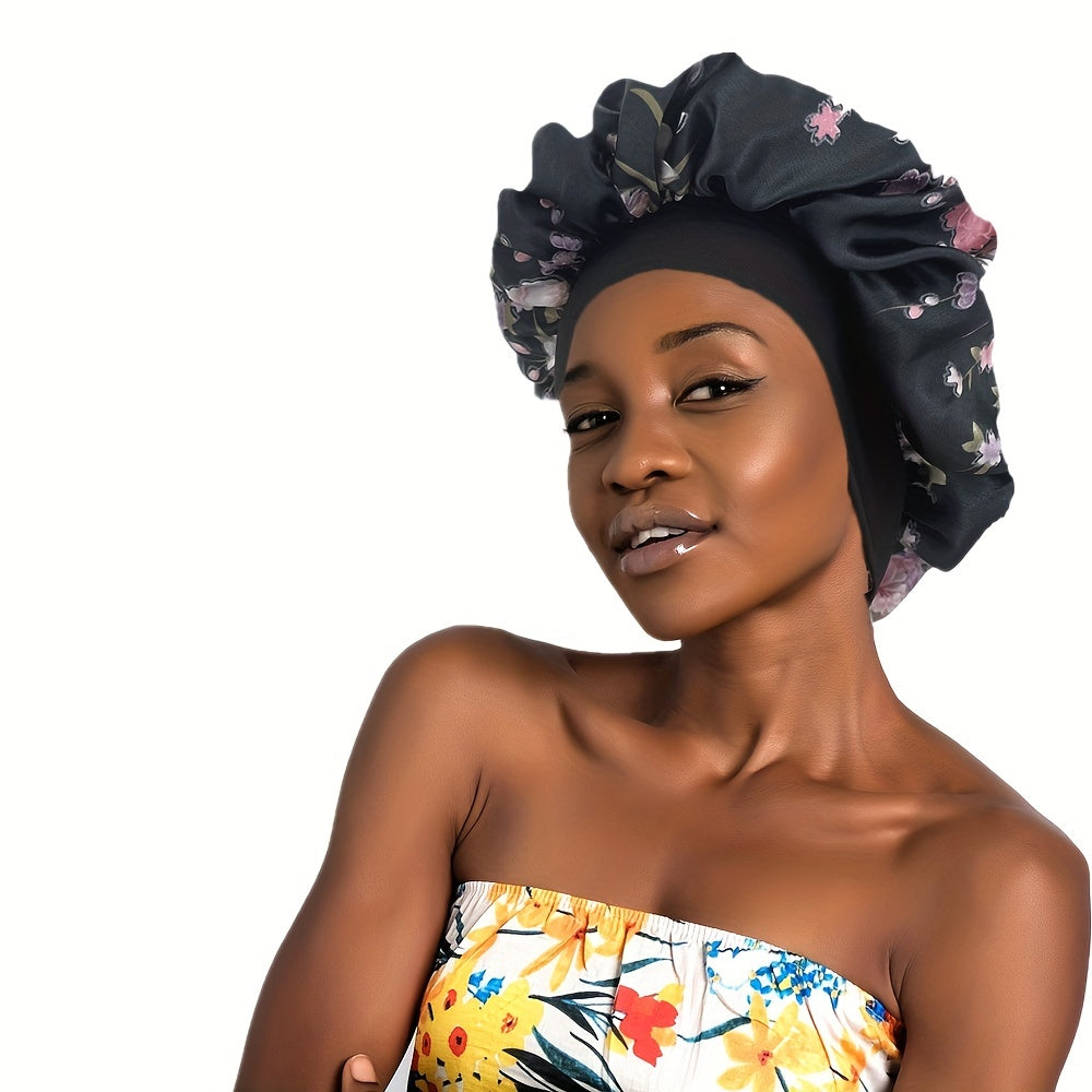 Flower Print Satin Bonnet Night Cap for Women