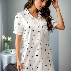 Heart Print NightDress Short Sleeve Pajama Dress