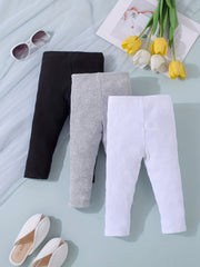 3pcs Baby Girls Gray 3 Stripe Cotton Pants Combo Outfit
