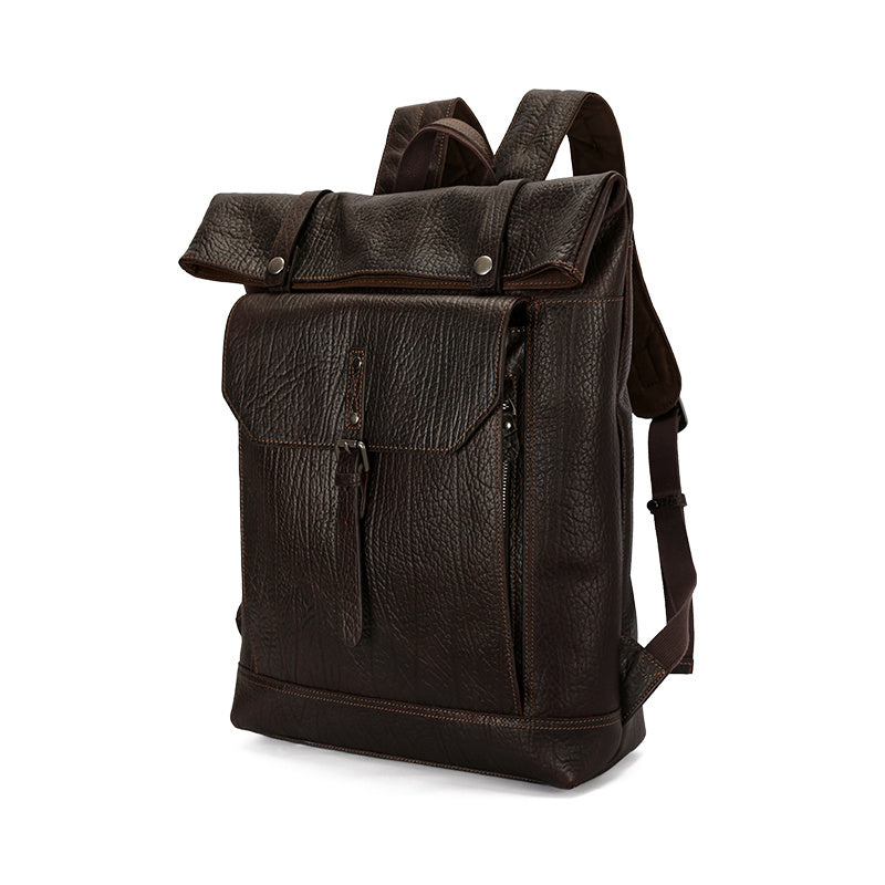 Men Leather Backpack Cow Leather Business Bag Waterproof
