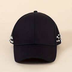 Faux Pearl Rhinestone Baseball Cap Solid Dad Hat