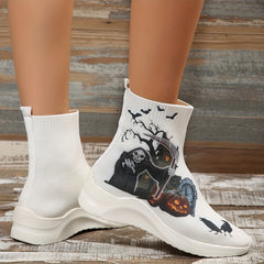 Halloween High Top Sock Boots Ghost Face Print Ankle Boots