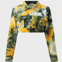Tie Dye Crop Jacket Lantern Sleeve Casual Outerwear