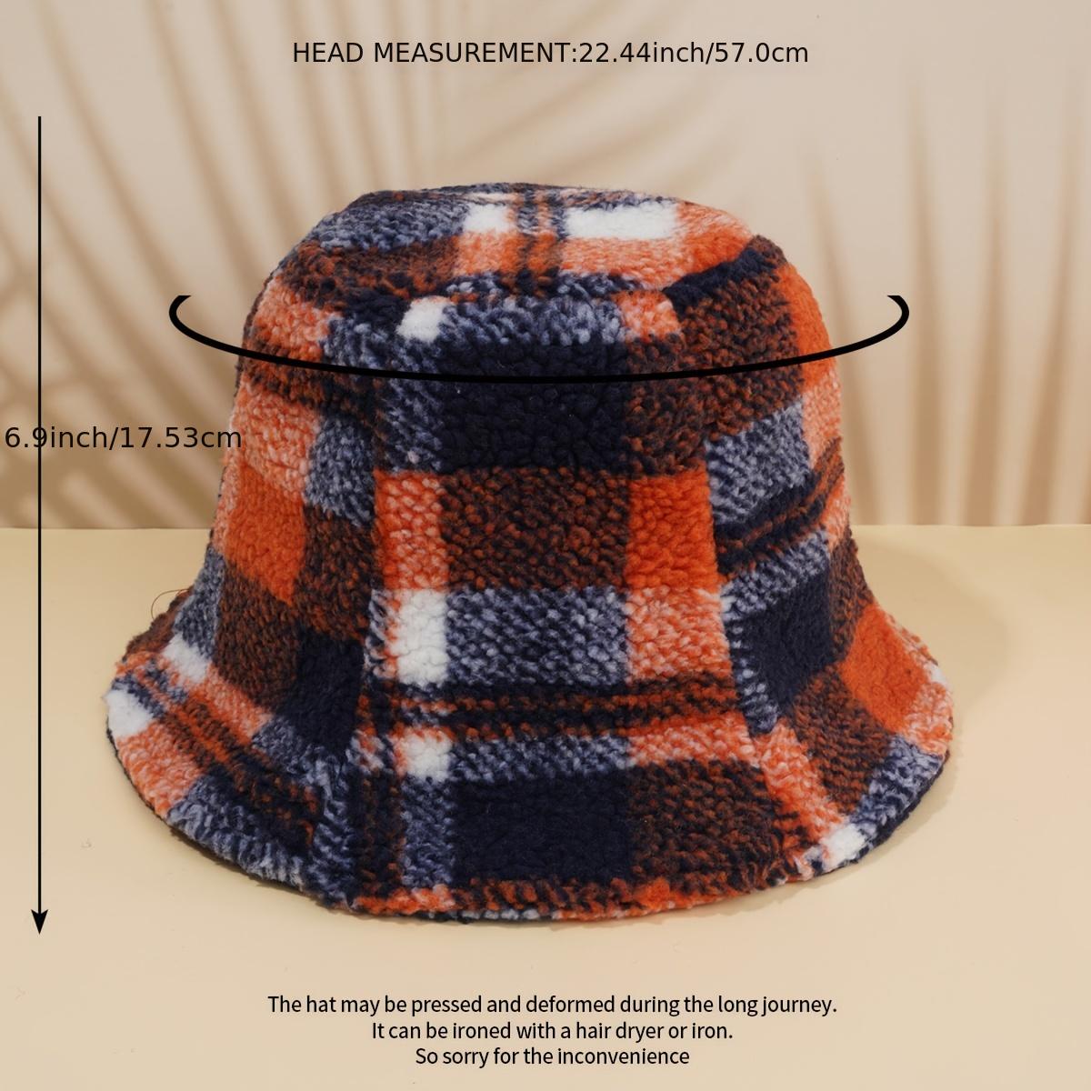 Women Lamb Wool Bucket Hat Plaid Fisherman Hat