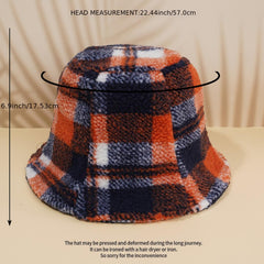 Women Lamb Wool Bucket Hat Plaid Fisherman Hat