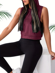 Solid Sports Hooded Tank Top Fitness Running Vest T shirt Women's Activewear