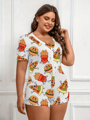 Cartoon Pizza & Burger Print Pajama Romper