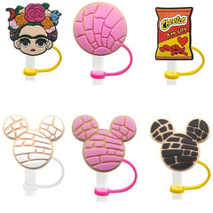 6pcs Silicone Straw Cap Cartoon Series Cup Decoration