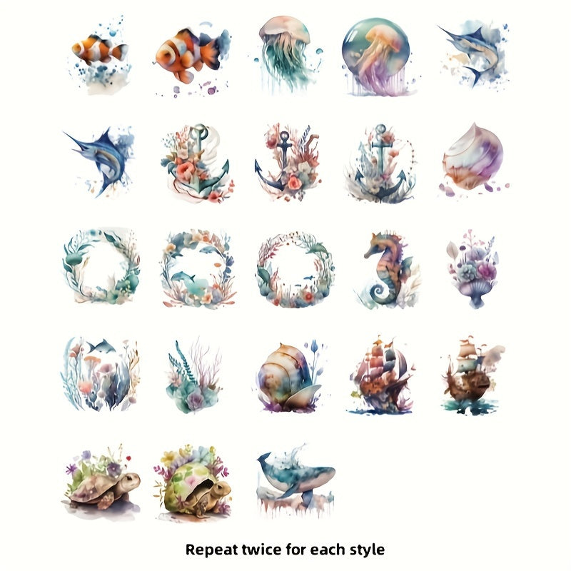 46pcs Sea Series Retro Journal Decoration Stickers Self-adhesive Box Stickers