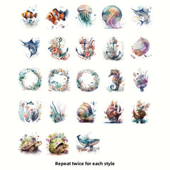 46pcs Sea Series Retro Journal Decoration Stickers Self-adhesive Box Stickers