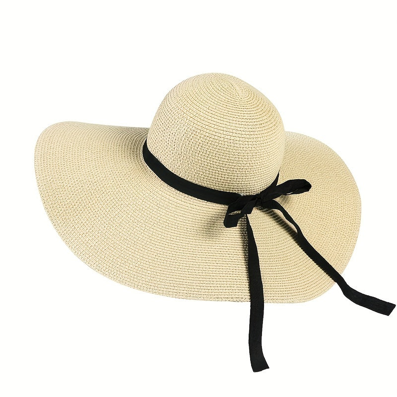 Candy Large Sun Hat Ribbon Bowknot Casual Breathable Straw Hat Women