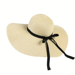 Candy Large Sun Hat Ribbon Bowknot Casual Breathable Straw Hat Women