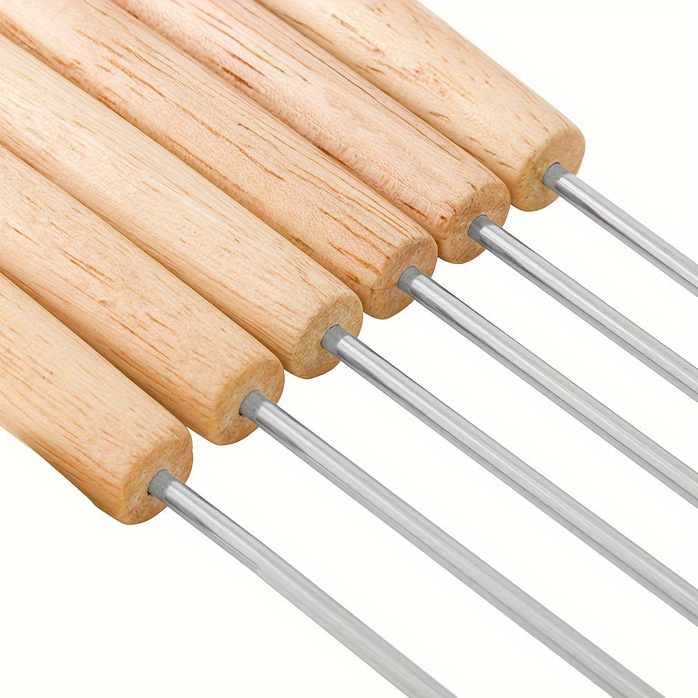 6-Piece BBQ Fork Set Wooden Handle Outdoor Camping Picnic