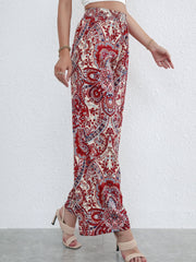 Boho Paisley Print Wide Leg Pants with Shirred Waist