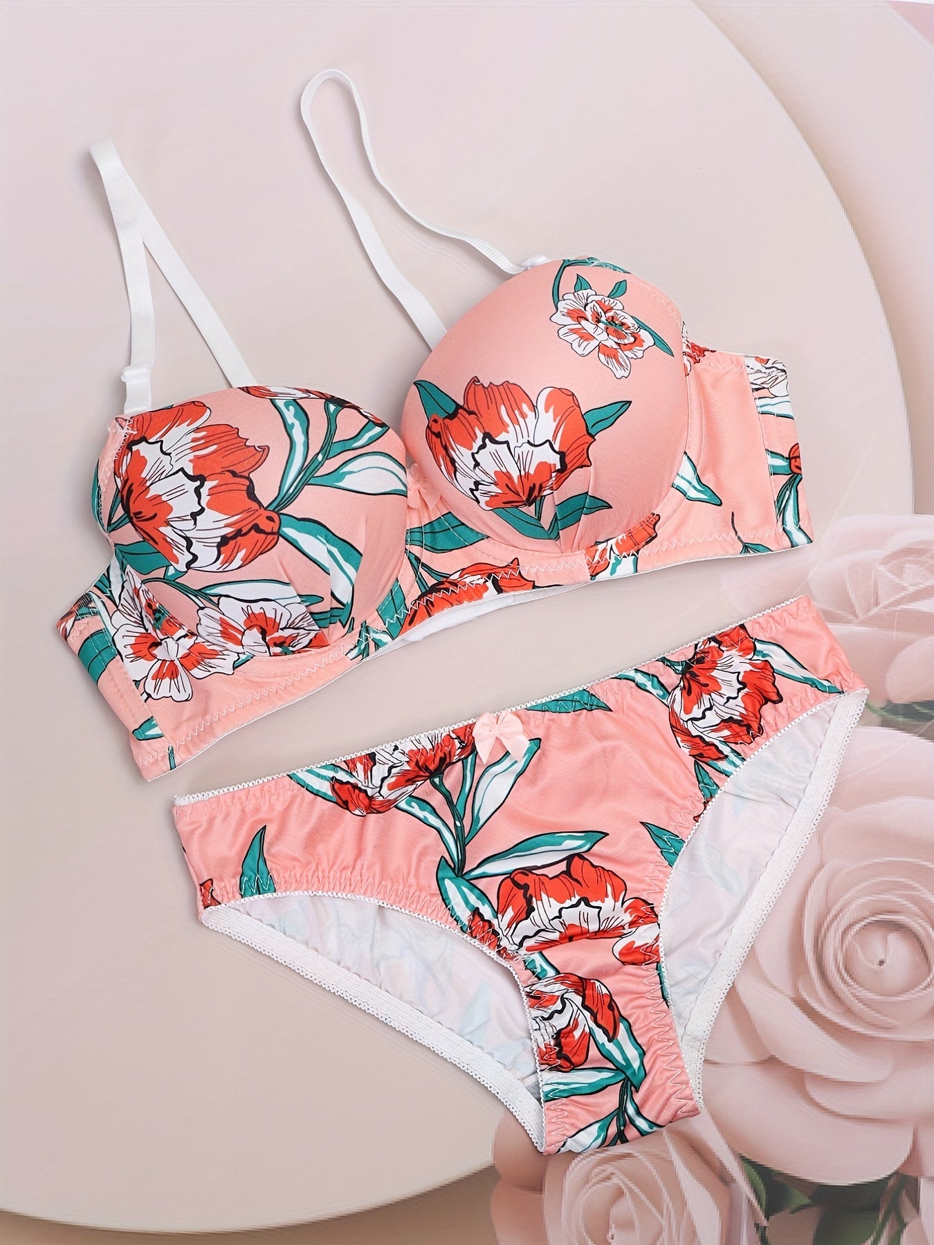 Floral Print Push Up Bra & Bikini Panties Set