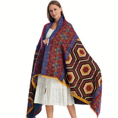 Thick Warm Shawl National Geometric Pattern Blanket Outdoor Cape