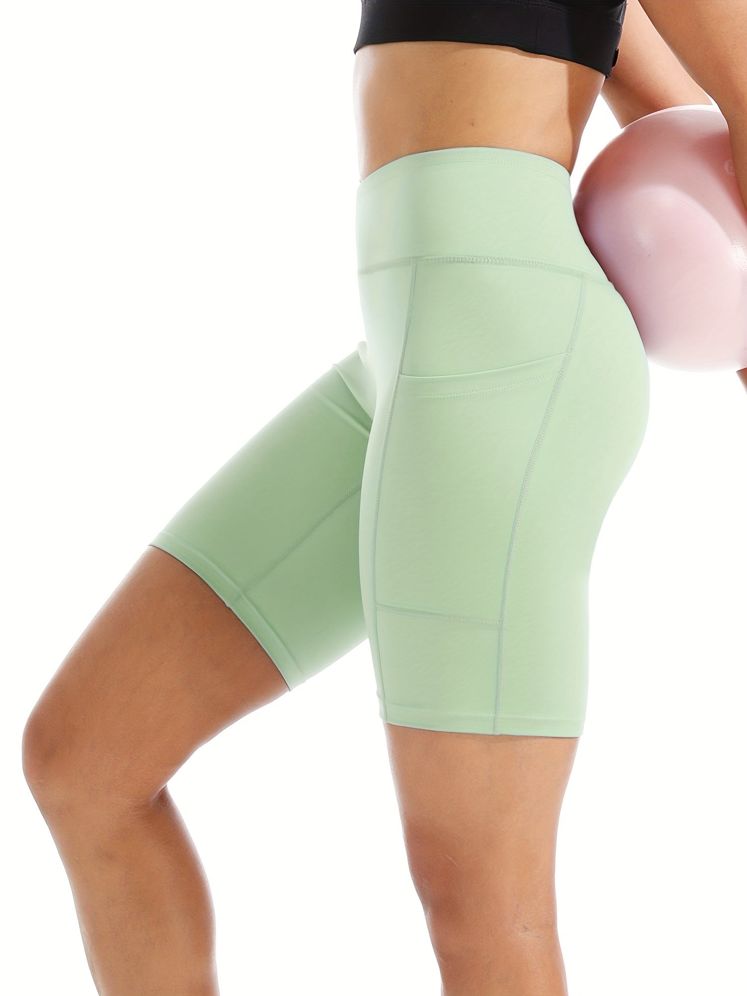 High Waist Yoga Shorts Slim Fit High Stretch Quick Drying With Pocket