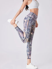 Printed High Waist Yoga Leggings Quick Dry Cropped Pants