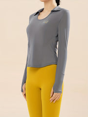 Letter Pattern Yoga Top Thumb Holes Drying Workout Shirts