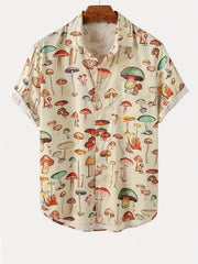 Men's Mushroom Print Casual Button-Up Shirt for Spring/Summer