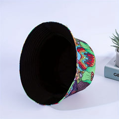 Unisex Green Sunshade Bucket Hat With Graffiti