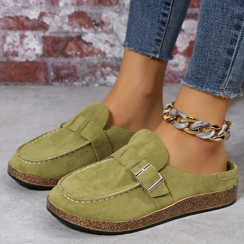 Retro Buckle Suede Slippers Casual Flat Clogs