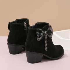 Girls' Rhinestone Bowknot Boots with Zipper