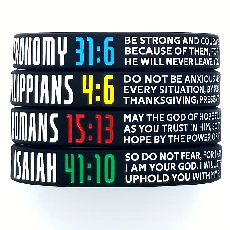 4pcs Letter Pattern Silicone Bracelet Waterproof Rubber Wristband