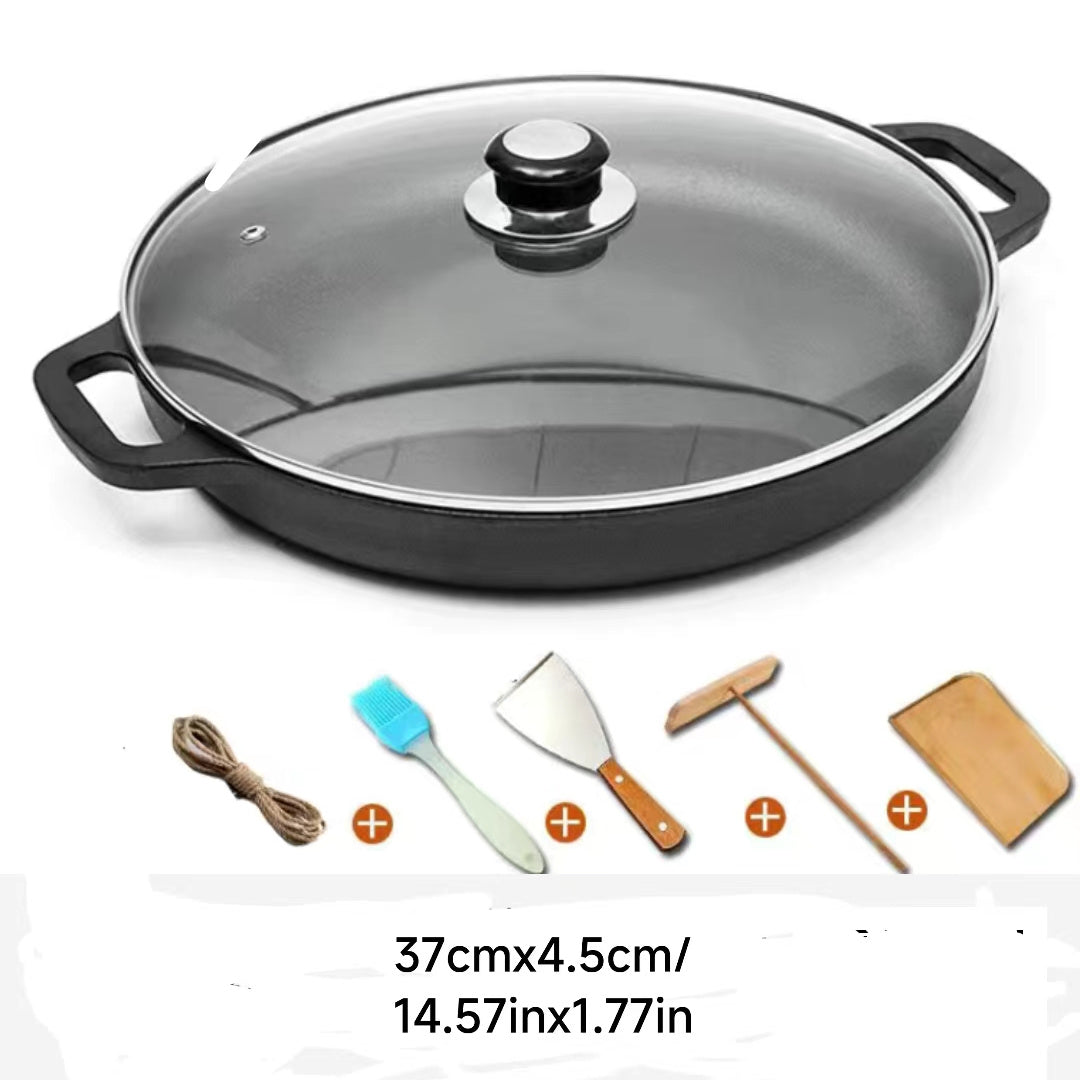 Cast Iron Pizza Pan with Lid 35 for Cooking Baking Grilling Kitchen Utensils