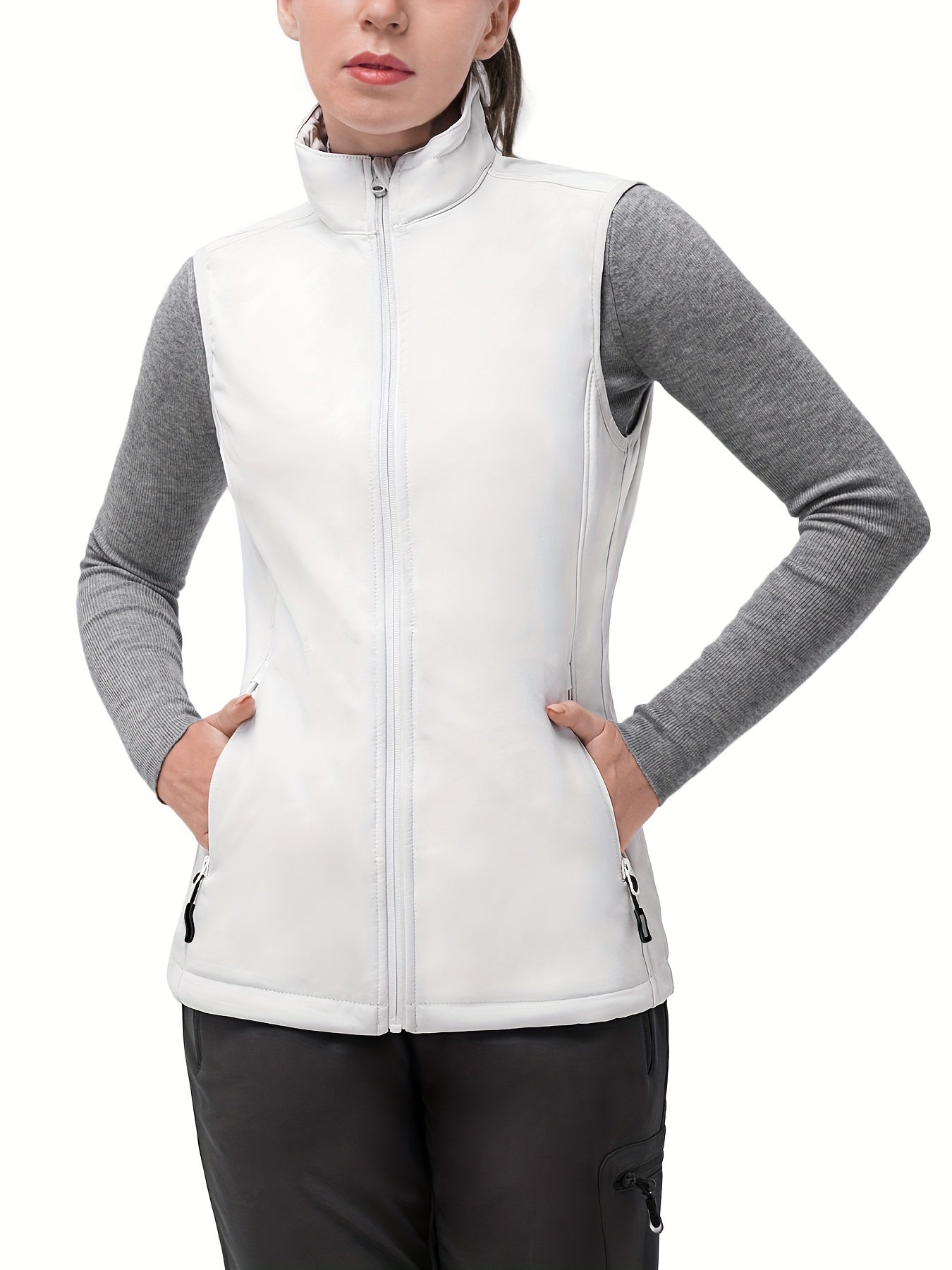 Women's Fleece Lined Softshell Vest, Windproof Lightweight Outerwear