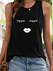Eyelash & Lip Pattern Stretchy Sports Vest Sleeveless Top