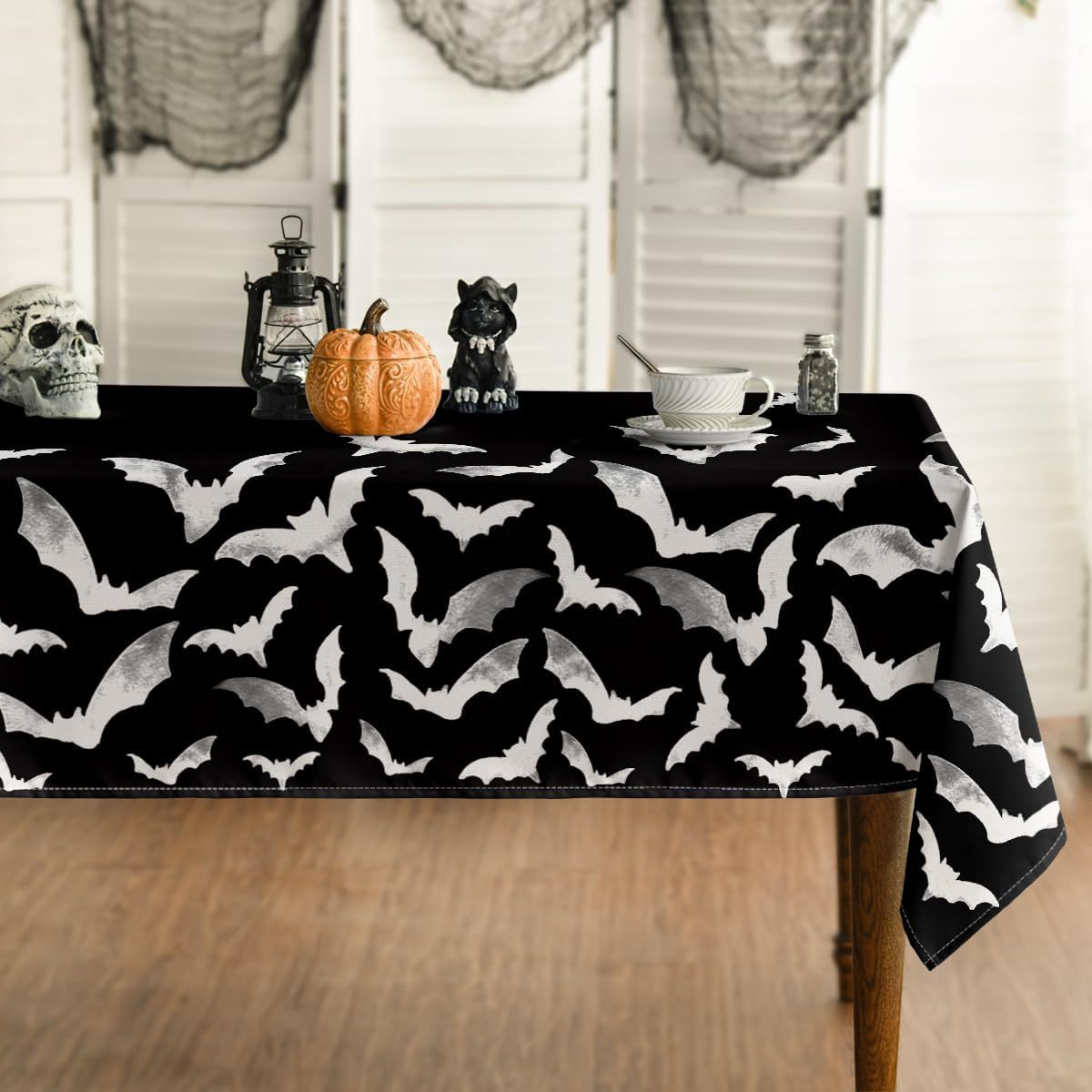 Halloween Bat Pattern Table Runner Dark Style Decoration