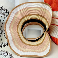 Wide Brim Visor Hat Striped Straw Sun Hat UV Protection Beach Hats