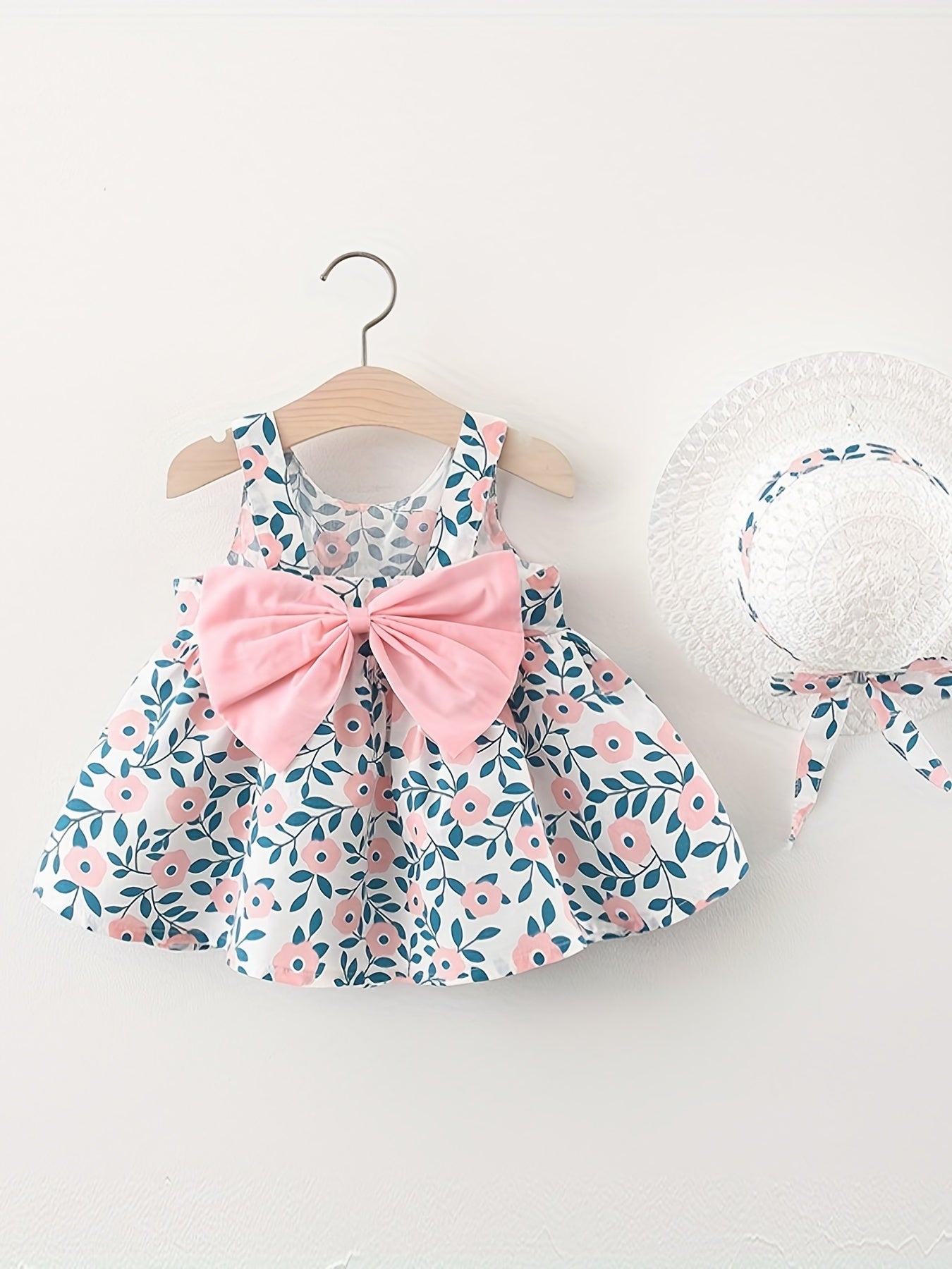 Kids Printed Leaf Cotton Dress With Bow