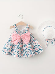 Kids Printed Leaf Cotton Dress With Bow