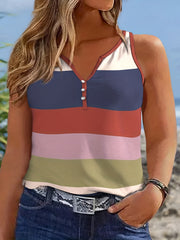 Plus Size Graphic Print Button Decor Tank Top