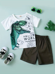 Boys Dinosaur Graphic Print T-shirt & Shorts Set Clothing