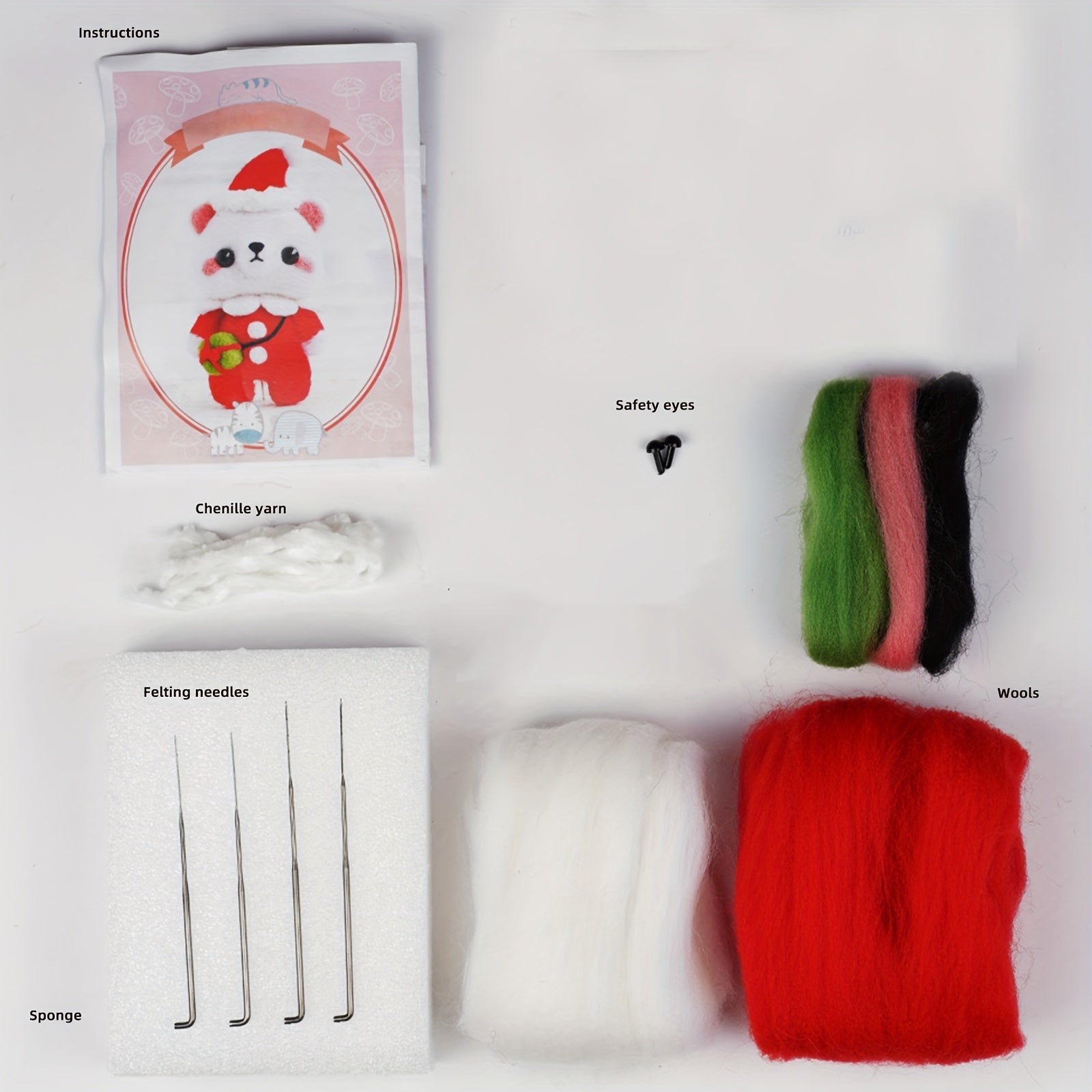 Wool Needle Felting Kit Merry Christmas Bear Doll DIY Craft Package