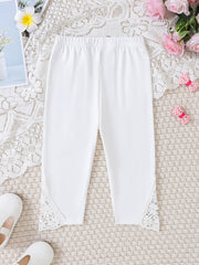 Girls Stretch Soft Leggings Lace Patchwork Elastic Waist Cropped Pants