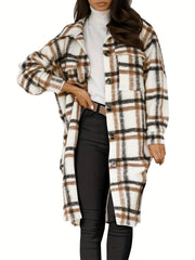 Plaid Print Shacket Jacket Casual Button Front Turn Down Collar