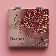 Rose Pattern Compact Mirror Square Double Side Folding Makeup Vanity Mirror
