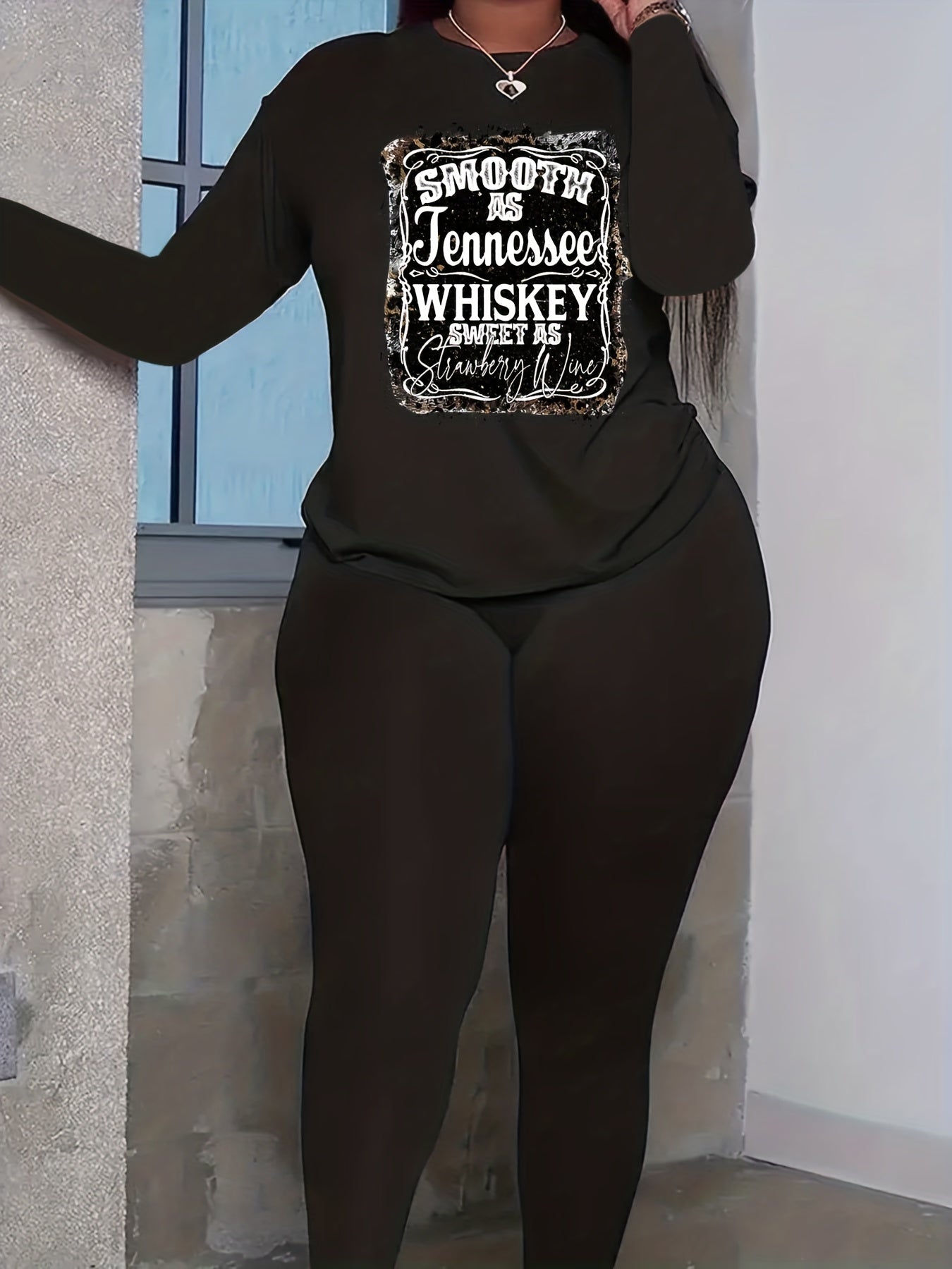 Slogan Print Top & Leggings Set