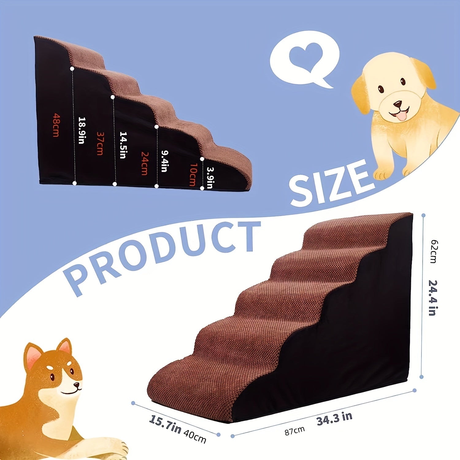 Pet Steps For Dogs And Cats 5 Tiers High Density Foam Dog Ramp