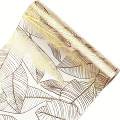 Golden Leaf Organza Metallic Table Runner for Home Kitchen Table Decoration