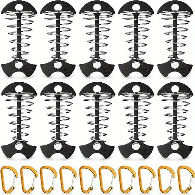 10pcs Fishbone Deck Anchor Pegs With Carabiners Aluminium Tie Down Stakes