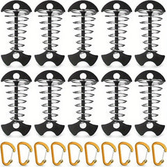 10pcs Fishbone Deck Anchor Pegs With Carabiners Aluminium Tie Down Stakes