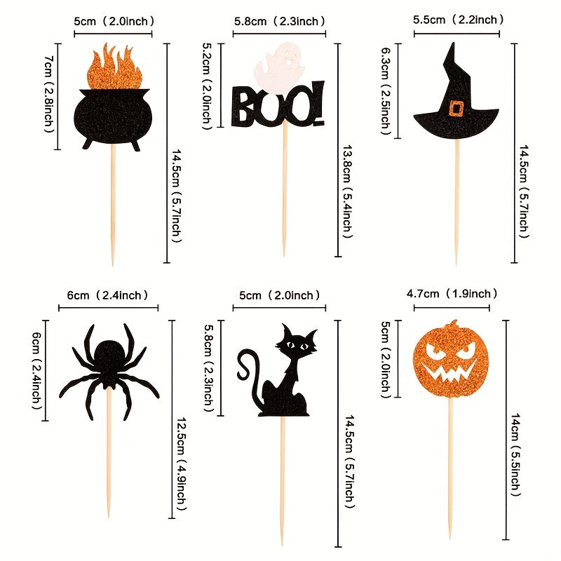 12pcs Halloween Cake Topper Witch Hat Pumpkin Cupcake Decoration